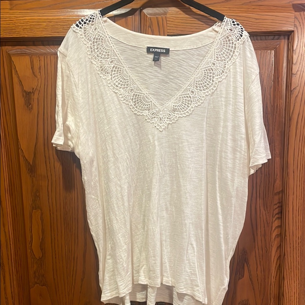 Express Cream Lace Detail Women's Blouse